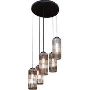 AnLi Style Hanglamp 5L getrapt cilinder rib smoke