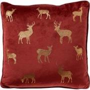 Geen merk DEER - Kussenhoes 45x45 cm - velvet - kerst - Biking Red - r...