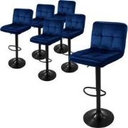 ML-Design barkruk set van 6, fluwelen bekleding, blauw, gestoffeerde b...