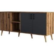 Buffet 2 nissen 3 deuren decor noten en antraciet grijs L180 cm - Exxe...