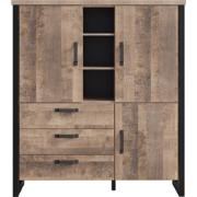 Groot hoog dressoir met 3 deuren, 3 lades en 3 open vakken L138 cm - E...