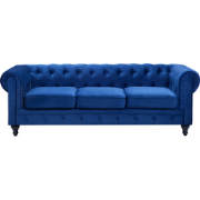 Beliani CHESTERFIELD - Driezitsbank-Blauw-Fluweel