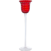 Decoratieve theelichthouder van rood geblazen glas H30