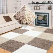 Tapijtenloods Basic Shaggy Geblokt vloerkleed Bruin / Beige Hoogpolig-...