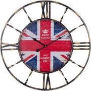Decopatent® XL Ronde Wandklok 60 Cm met Engelse Vlag & Tekst: KEEP CAL...