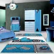 Tapijtenloods Kids Formule 1 Vloerkleed Kinderkamer Blauw / Grijs Laag...