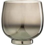 J-line - Windlicht Rond Glas Smoke Grijs/zilver Large - 17.5x17.5x18cm