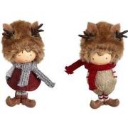 Set van 2 hangende kerstfiguren in rood en bruin hars H8