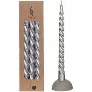 Twisted candles set 3 st, silver metallic