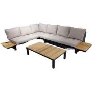 Funsui loungeset black, teak 345x275 cm inclusief beige kussens