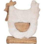 Clayre & Eef Beeld Haan 18x5x21 cm Wit Bruin Hout Textiel Woonaccessoi...