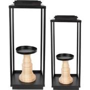 Clayre & Eef Kandelaar set van 2  15x15x50/57 cm Zwart Ijzer Hout Kand...