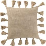 J-Line - Kussen Gewoven Kwasten Katoen Taupe - 45x45x15cm