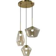 QUVIO Hanglamp - 3-lichts - Unieke Kappen - Metaal - Glas - Bruin