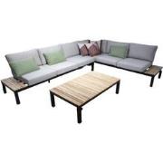 Tori loungeset black, teak inclusief flax beige kussens 325x255 cm