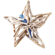 Decoratieve ster in crème en blauw gedroogd hout D37