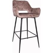 PTMD Fallon Velvet Brown Bar Stool Black Metal Leg KD