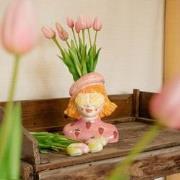 URBANJNGL - Vase Strawberry Girl + 10x Real Touch Tulip Pink - Silk Ar...