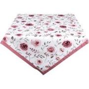 Clayre & Eef Tafelkleed  100x100 cm Wit Roze Katoen Vierkant Rozen Taf...