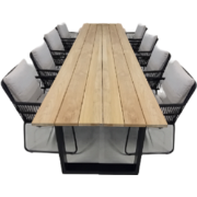 Tuinset Kaihou tafel black, teak 350x100 cm met 4 stoelen Ran stoel ku...