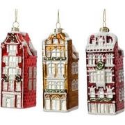 Huis glas l5b5h15 cm multi a3 3st kerst