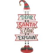 Clayre & Eef Kerst Tekstbord Sign 50x27x106 Rood Wit Metaal DEAR SANTA