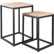 Clayre & Eef Bijzettafel Set van 2  Zwart Ijzer Hout Vierkant Sidetabl...