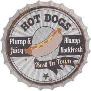 Clayre & Eef Tekstbord  Ø 33 cm Beige Metaal Rond Hot Dogs Wandbord