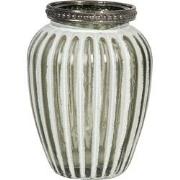 Clayre & Eef Theelichthouder  Ø 8x11 cm Wit Glas Metaal Rond Waxinelic...