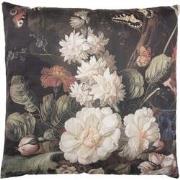 Clayre & Eef Sierkussen  45x45 cm Zwart Wit Synthetisch Vierkant Bloem...