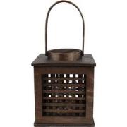 Clayre & Eef Windlicht  17x17x20 cm Bruin Bamboe Vierkant Kaarsenhoude...