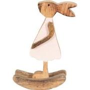 Clayre & Eef Beeld Konijn 14x7x25 cm Bruin Roze Hout Woonaccessoires