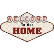 Clayre & Eef Wanddecoratie  49x27 cm Beige Rood Ijzer Welcome to our H...
