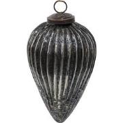 Clayre & Eef Kerstbal  Ø 9 cm Zwart Zilverkleurig Glas Kerstdecoratie