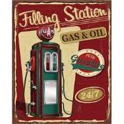 Clayre & Eef Tekstbord  20x25 cm Rood Ijzer Benzinepomp Wandbord