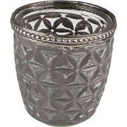 Clayre & Eef Theelichthouder  Ø 7x7 cm Grijs Glas Metaal Waxinelichtho...