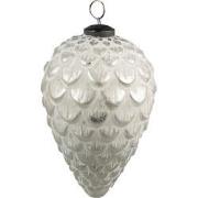 Clayre & Eef Kerstbal  Ø 10 cm Zilverkleurig Wit Glas Kerstdecoratie