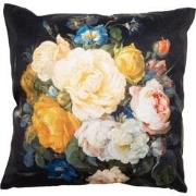 Clayre & Eef Kussenhoes  45x45 cm Zwart Geel Polyester Bloemen Sierkus...