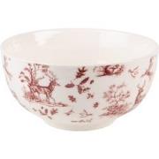 Clayre & Eef Soepkom  500 ml Beige Rood Porselein Rendieren en bomen S...