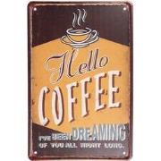 Clayre & Eef Wanddecoratie  20x30 cm Bruin Geel Metaal Hello Coffee Mu...