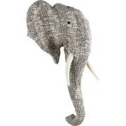 Clayre & Eef Wanddecoratie Olifant 75 cm Wit Zwart Papier Ijzer Textie...