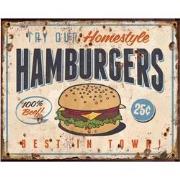 Clayre & Eef Tekstbord  25x20 cm Beige Ijzer Hamburger Food Wandbord