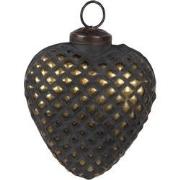 Clayre & Eef Kerstbal 8x4x9 cm Zwart Glas Hartvormig Kerstboomversieri...