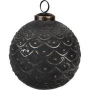 Clayre & Eef Kerstbal Ø 10x10 cm Zwart Grijs Glas Kerstboomversiering
