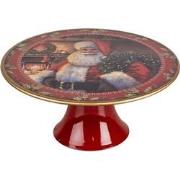 Clayre & Eef Taartplateau op Voet Ø 22x10 cm Rood Kunststof Rond Kerst...