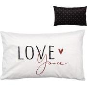 Clayre & Eef Kussenhoes 30x50 cm Zwart Wit Polyester Rechthoek LOVE