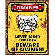 Clayre & Eef Tekstbord  20x25 cm Geel Ijzer Hond Warning Wandbord