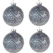 Clayre & Eef Kerstbal Set van 4  Ø 8 cm Blauw Glas Kerstdecoratie