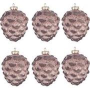 Clayre & Eef Kerstbal Set van 6 Dennenappel Ø 8 cm Roze Glas Kerstdeco...