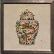 Fine Asianliving Chinees Schilderij met Lijst Chinees Porselein Vaas